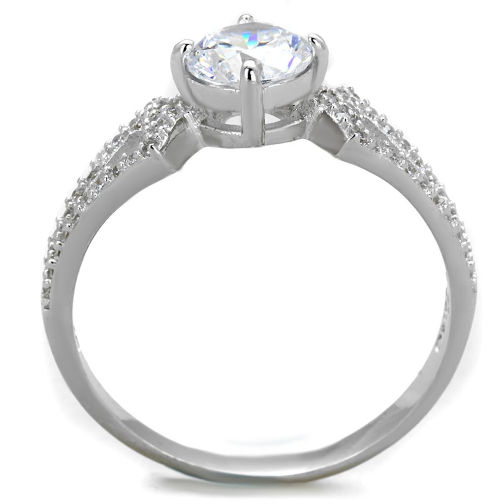 TS430 Rhodium 925 Sterling Silver Ring featuring AAA Grade Clear CZ stone, showcasing its elegant design and shine.