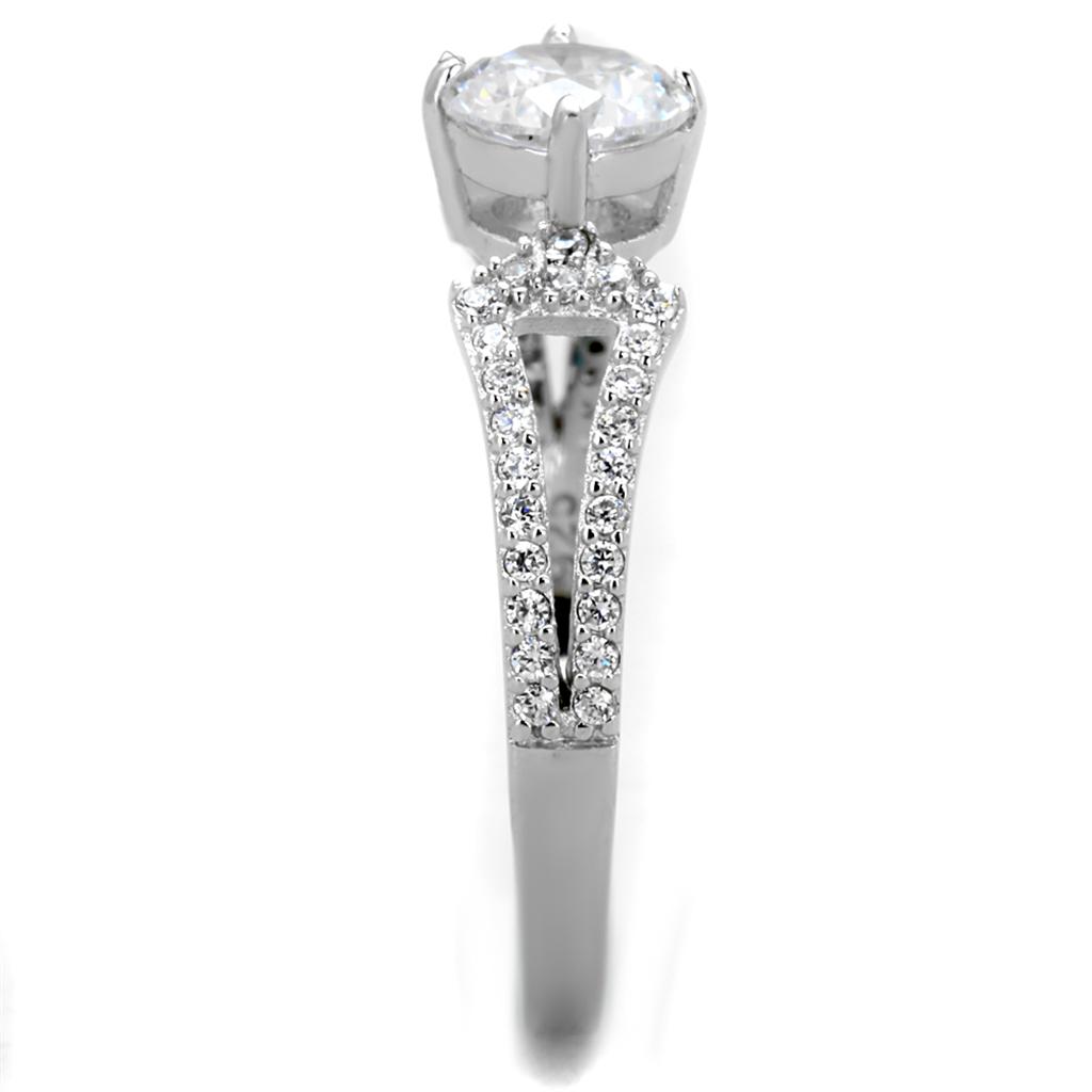 TS430 Rhodium 925 Sterling Silver Ring featuring AAA Grade Clear CZ stone, showcasing its elegant design and shine.