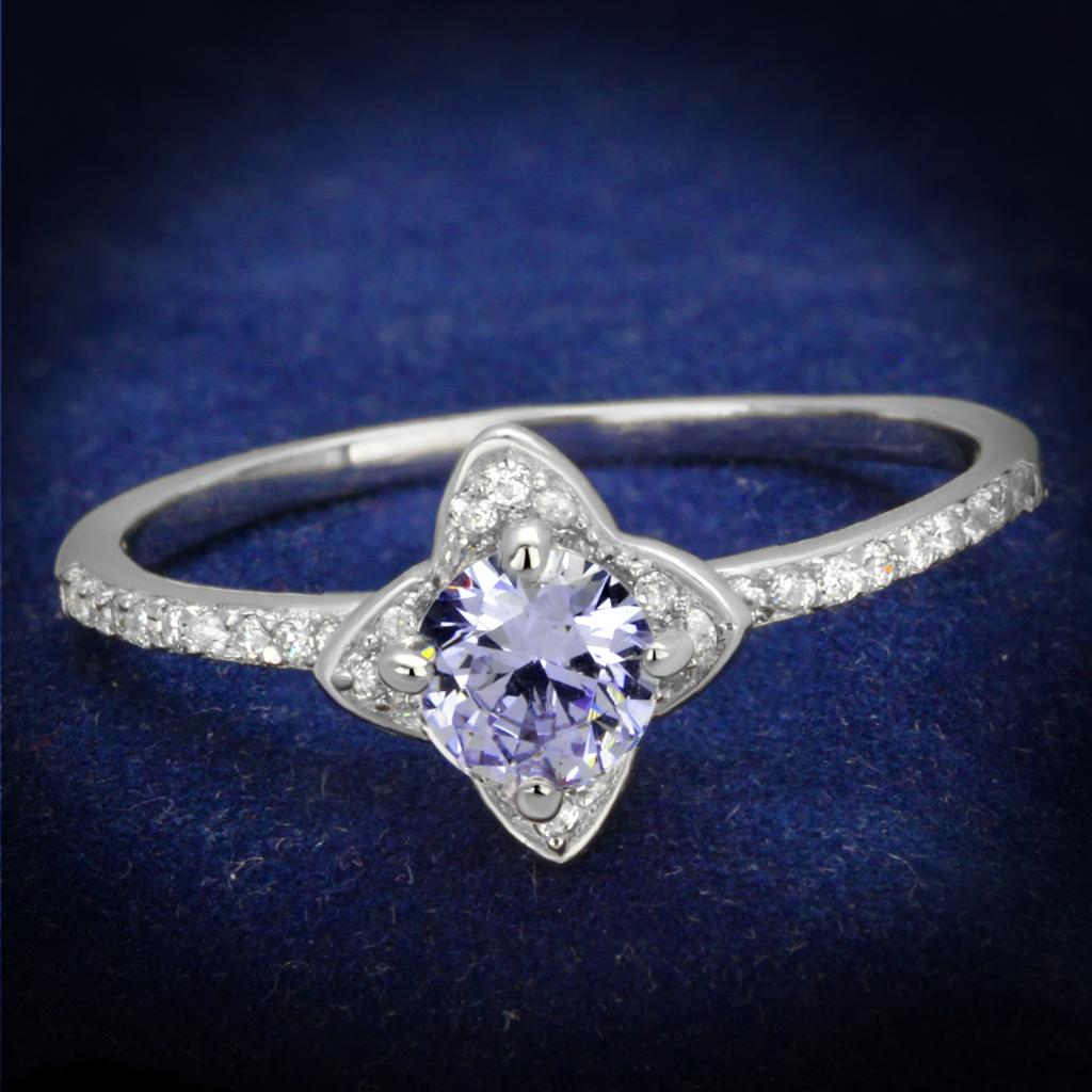 TS432 Rhodium 925 Sterling Silver Ring featuring AAA Grade CZ in Light Amethyst, showcasing its elegant design and high-quality materials.