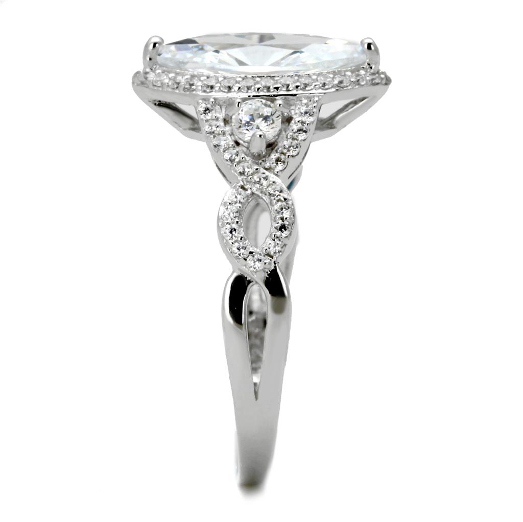 TS457 Rhodium 925 Sterling Silver Ring featuring a clear AAA Grade CZ stone, showcasing its elegant design and high-quality finish.