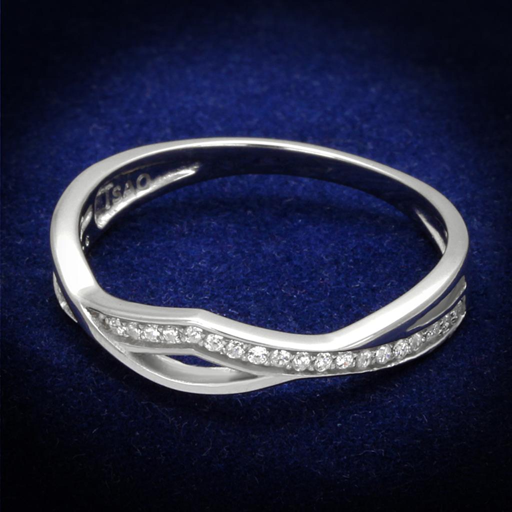 TS471 Rhodium 925 Sterling Silver Ring featuring a clear AAA Grade CZ stone, showcasing its elegant design and shine.