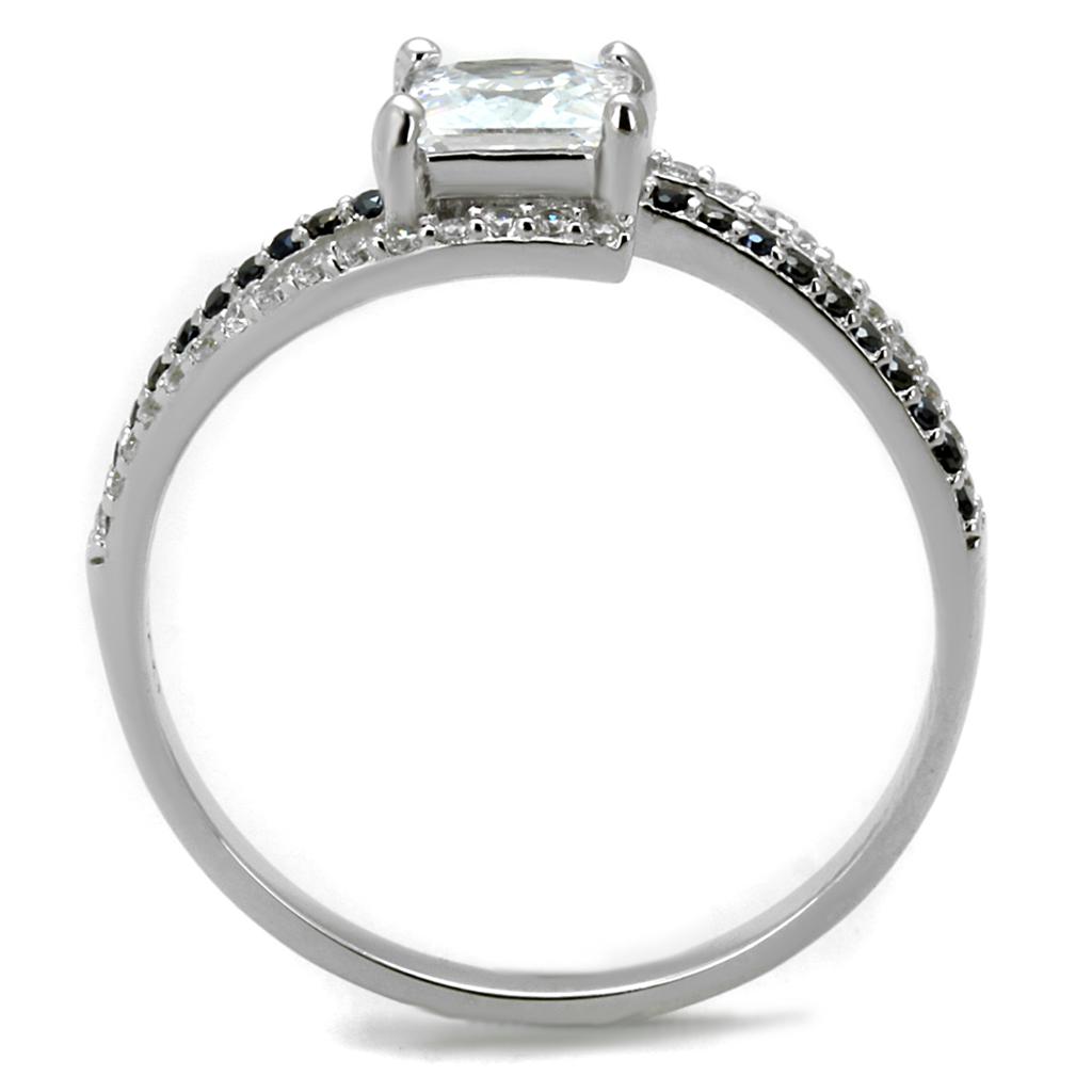 TS488 Rhodium 925 Sterling Silver Ring featuring a clear AAA Grade CZ stone, showcasing its elegant design and shiny finish.