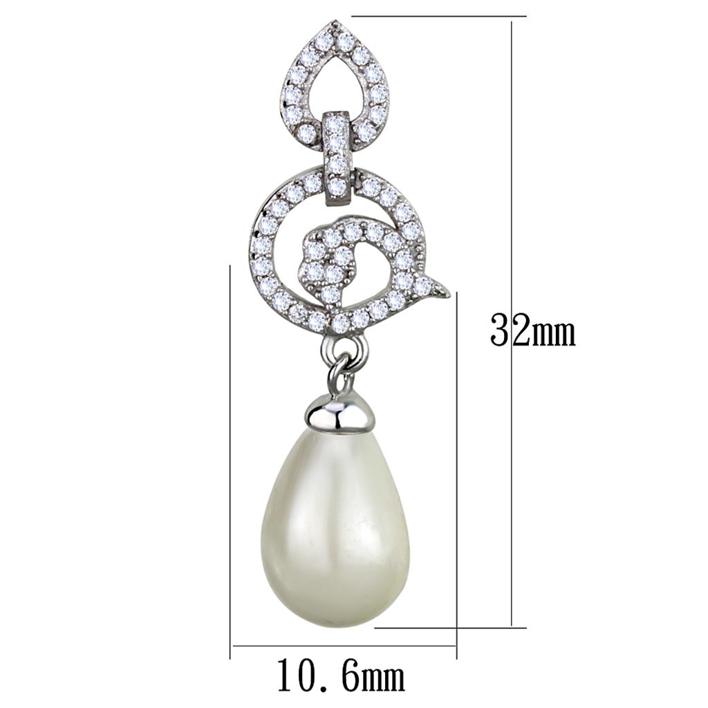 TS480 Rhodium 925 Sterling Silver Earrings featuring a synthetic citrine yellow pearl, showcasing elegance and quality craftsmanship.