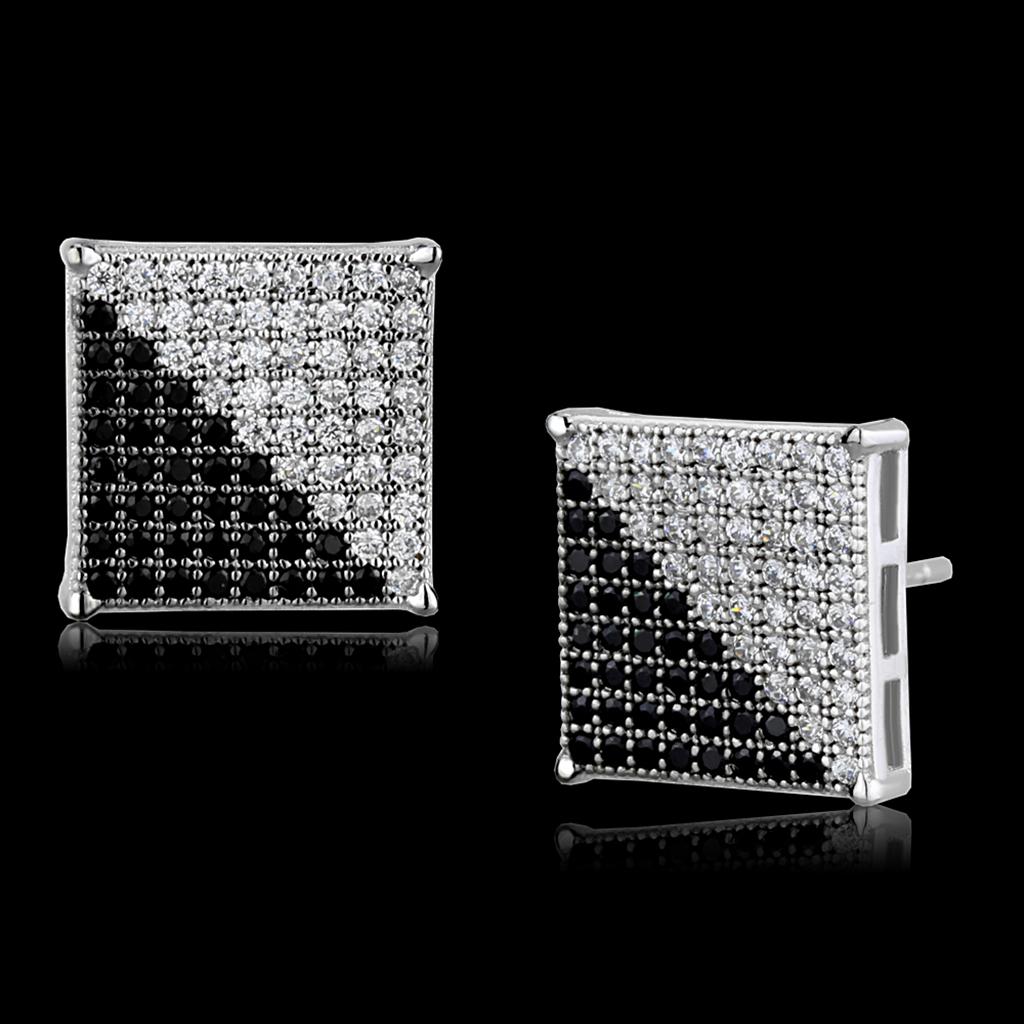 TS482 Rhodium and Ruthenium 925 Sterling Silver Earrings featuring AAA Grade CZ in black diamond color, elegantly designed for any occasion.