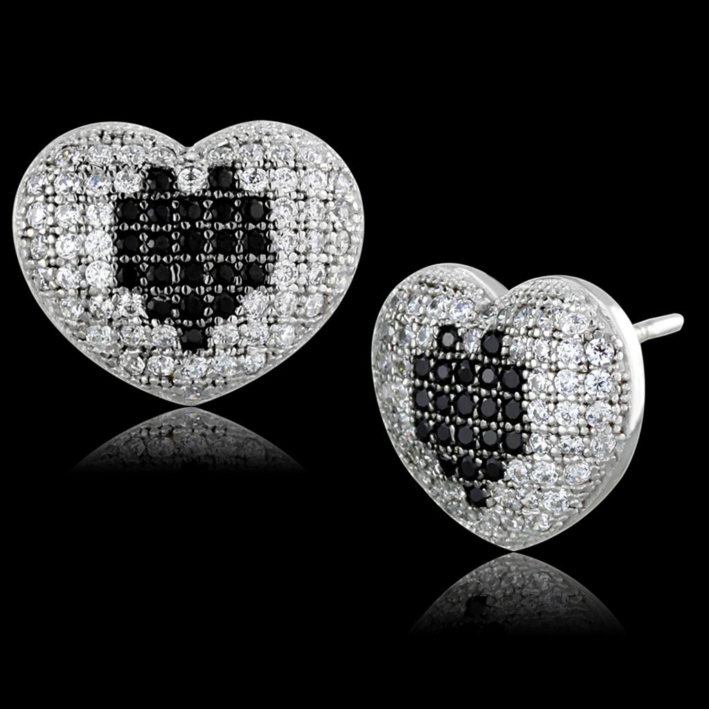 TS483 Rhodium and Ruthenium 925 Sterling Silver Earrings featuring AAA Grade CZ in black diamond color, elegantly designed for a luxurious look.
