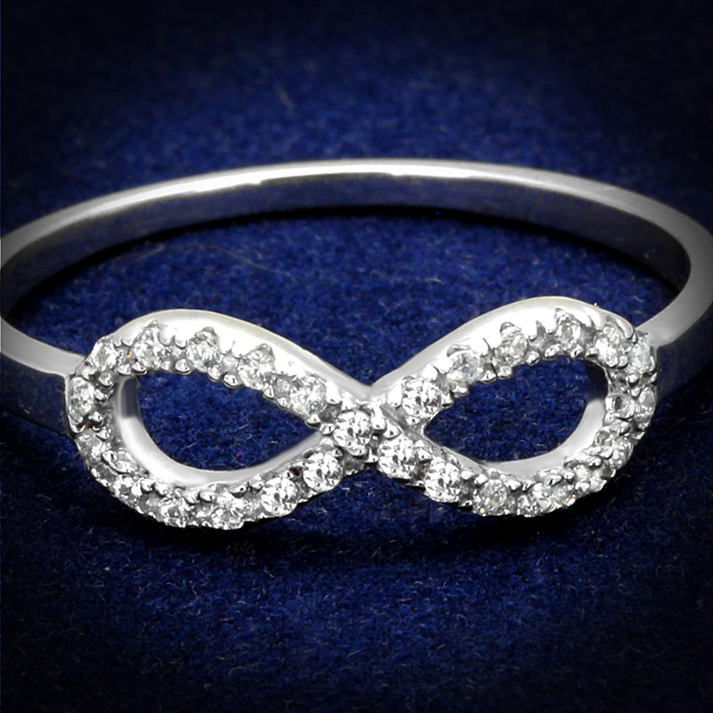 TS487 Rhodium 925 Sterling Silver Ring featuring a clear AAA Grade CZ stone, showcasing its elegant design and high-quality materials.