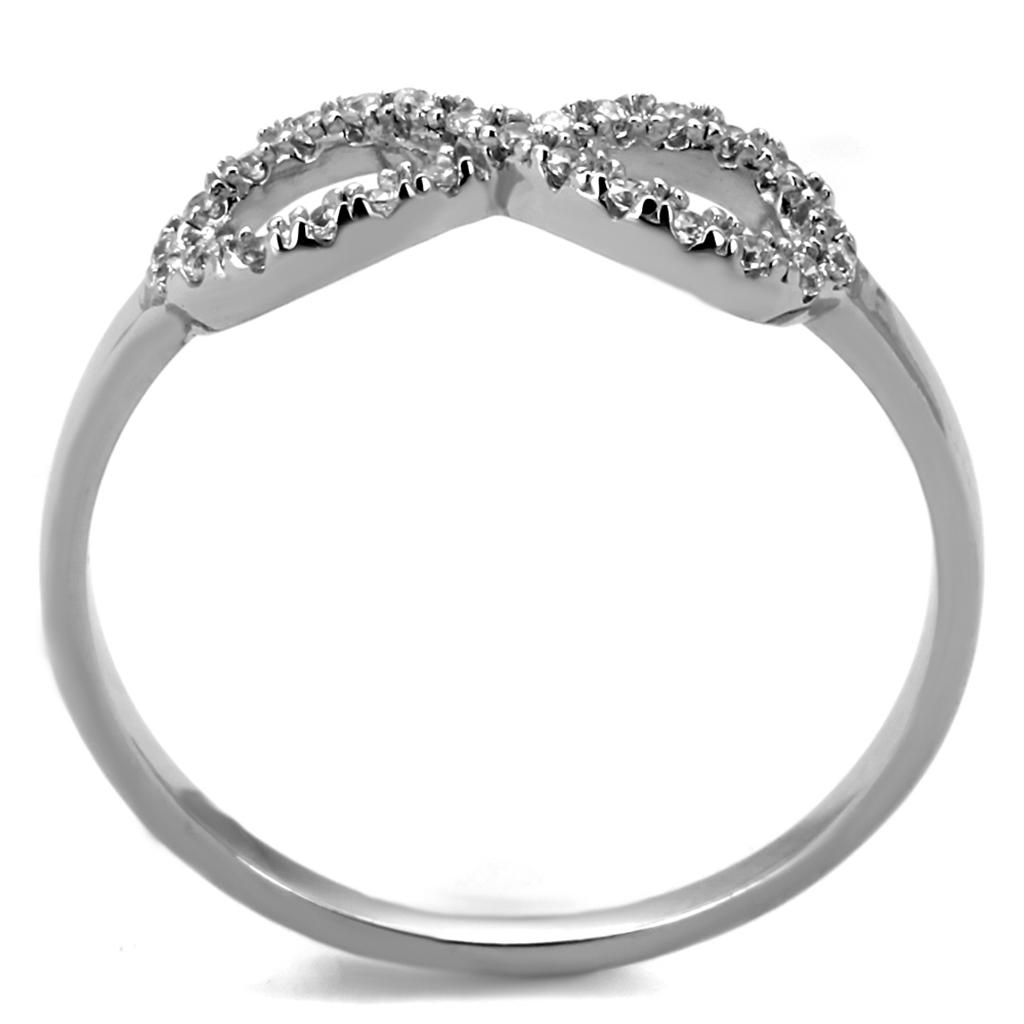 TS487 Rhodium 925 Sterling Silver Ring featuring a clear AAA Grade CZ stone, showcasing its elegant design and high-quality materials.