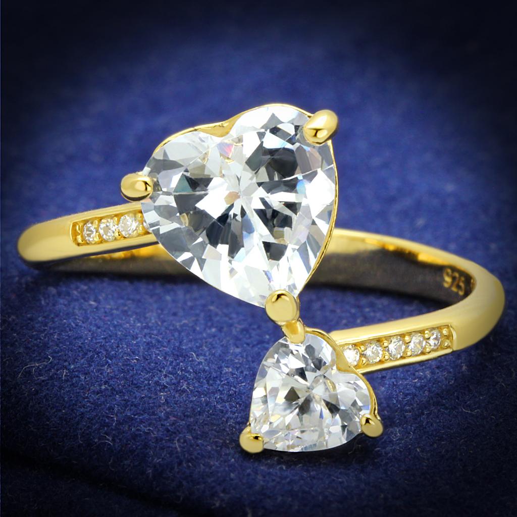 TS555 Gold 925 Sterling Silver Ring featuring a clear AAA Grade CZ stone, showcasing a luxurious gold finish.