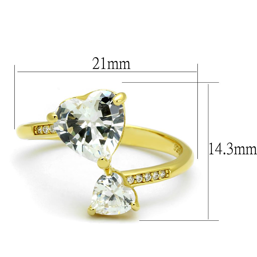 TS555 Gold 925 Sterling Silver Ring featuring a clear AAA Grade CZ stone, showcasing a luxurious gold finish.