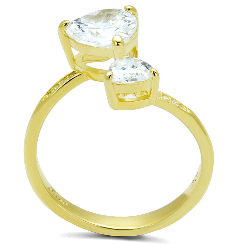 TS555 Gold 925 Sterling Silver Ring featuring a clear AAA Grade CZ stone, showcasing a luxurious gold finish.