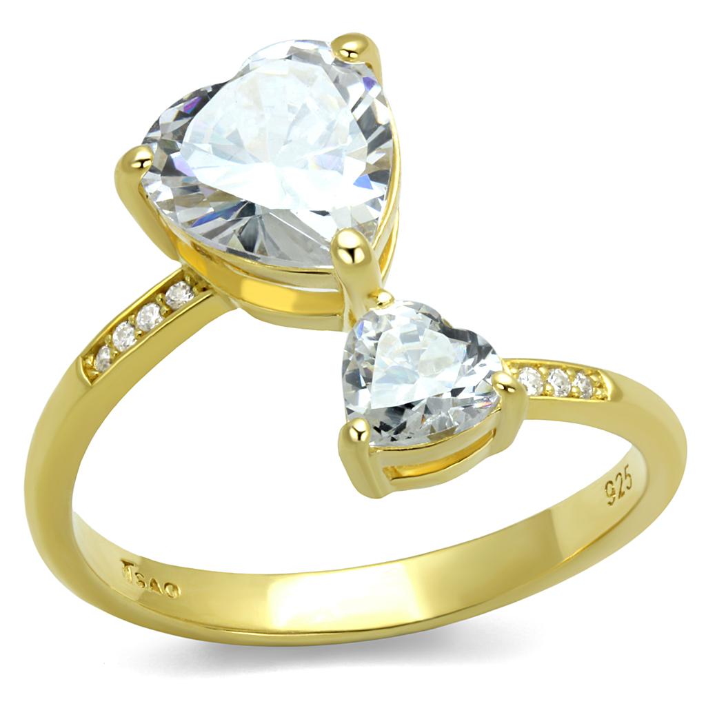 TS555 Gold 925 Sterling Silver Ring featuring a clear AAA Grade CZ stone, showcasing a luxurious gold finish.
