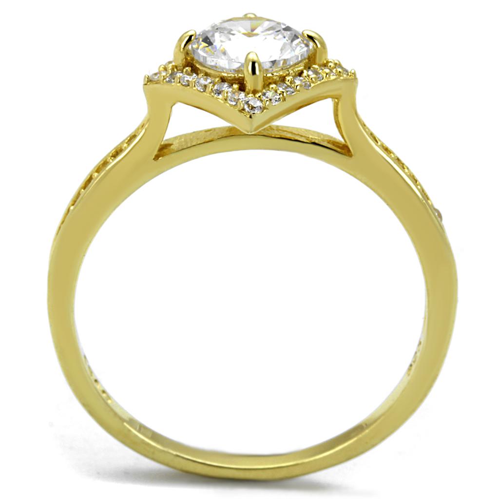 TS500 Gold 925 Sterling Silver Ring featuring a clear AAA Grade CZ stone, elegantly designed for a luxurious look.