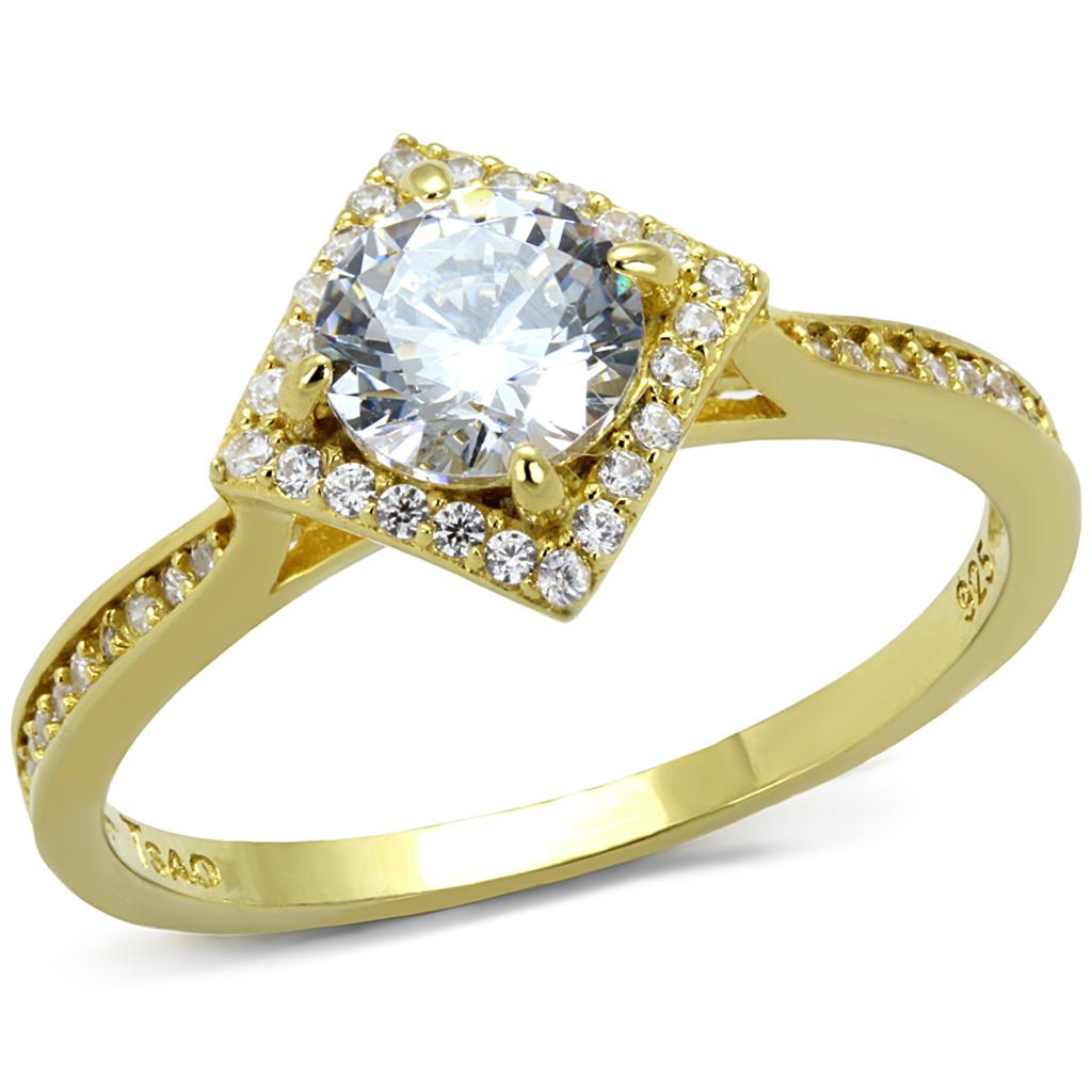 TS500 Gold 925 Sterling Silver Ring featuring a clear AAA Grade CZ stone, elegantly designed for a luxurious look.