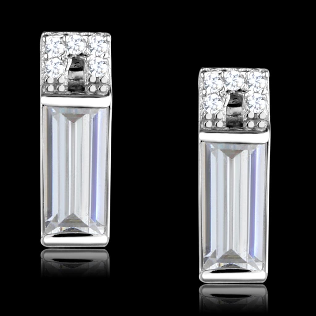 TS550 Rhodium 925 Sterling Silver Earrings featuring AAA Grade clear CZ stones, showcasing their elegant design and shine.