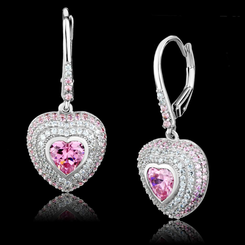 TS505 Rhodium 925 Sterling Silver Earrings featuring AAA Grade CZ in rose color, showcasing elegance and luxury.