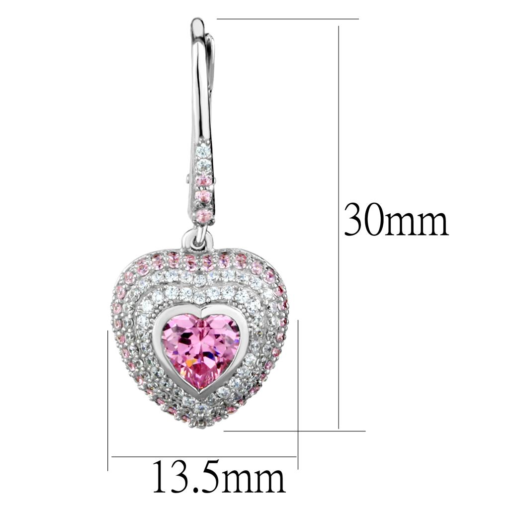 TS505 Rhodium 925 Sterling Silver Earrings featuring AAA Grade CZ in rose color, showcasing elegance and luxury.