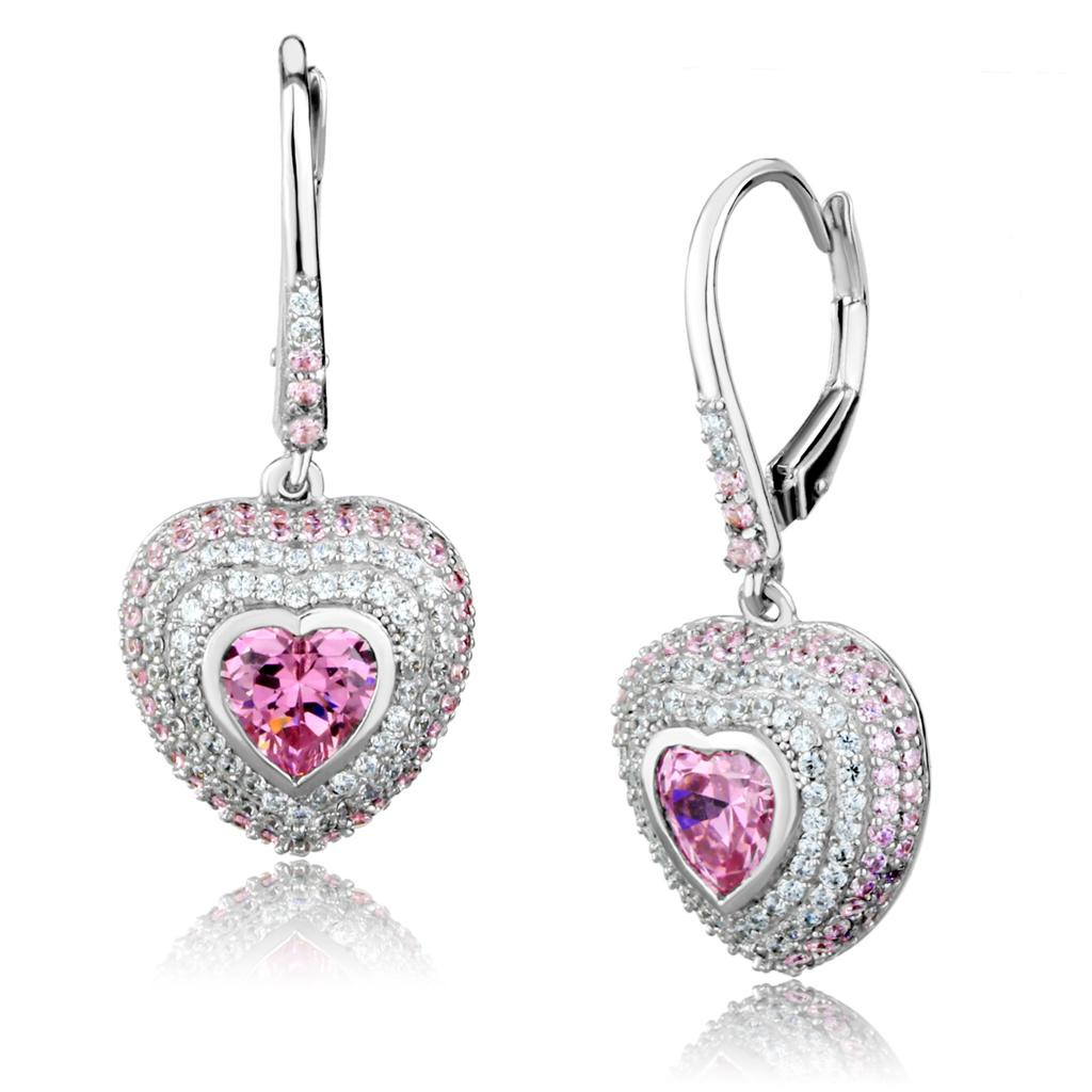 TS505 Rhodium 925 Sterling Silver Earrings featuring AAA Grade CZ in rose color, showcasing elegance and luxury.