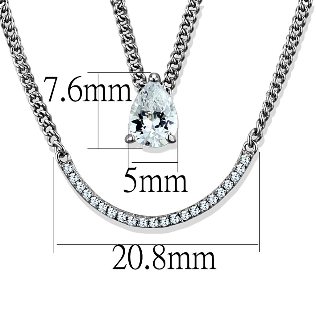 TS514 Rhodium 925 Sterling Silver Necklace featuring AAA Grade Clear CZ stone, showcasing its elegant design and high-quality materials.