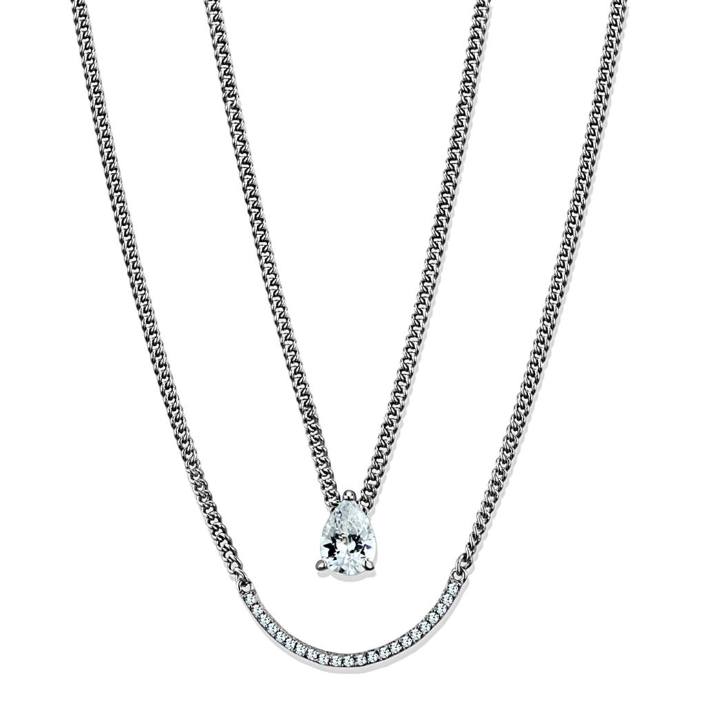 TS514 Rhodium 925 Sterling Silver Necklace featuring AAA Grade Clear CZ stone, showcasing its elegant design and high-quality materials.