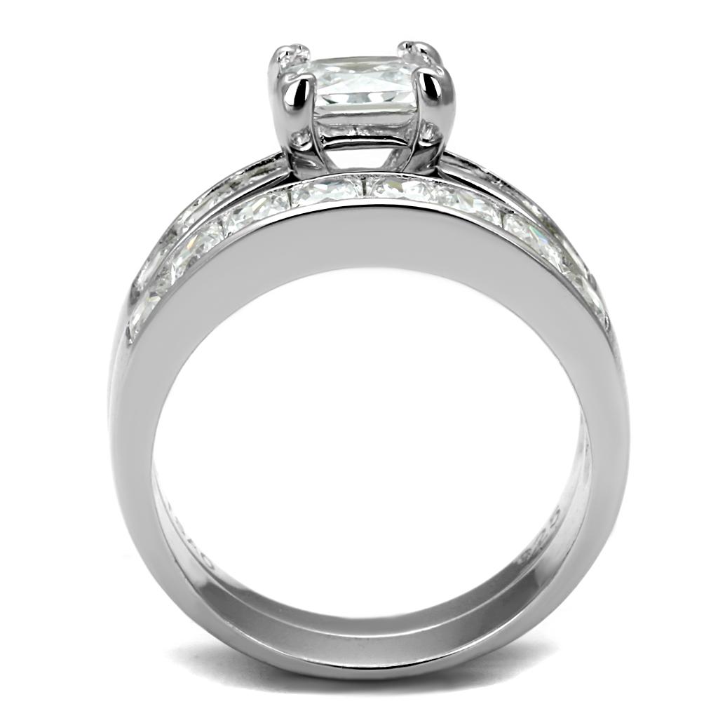 TS520 Rhodium 925 Sterling Silver Ring featuring a clear AAA Grade CZ stone, showcasing its elegant design and high-quality finish.