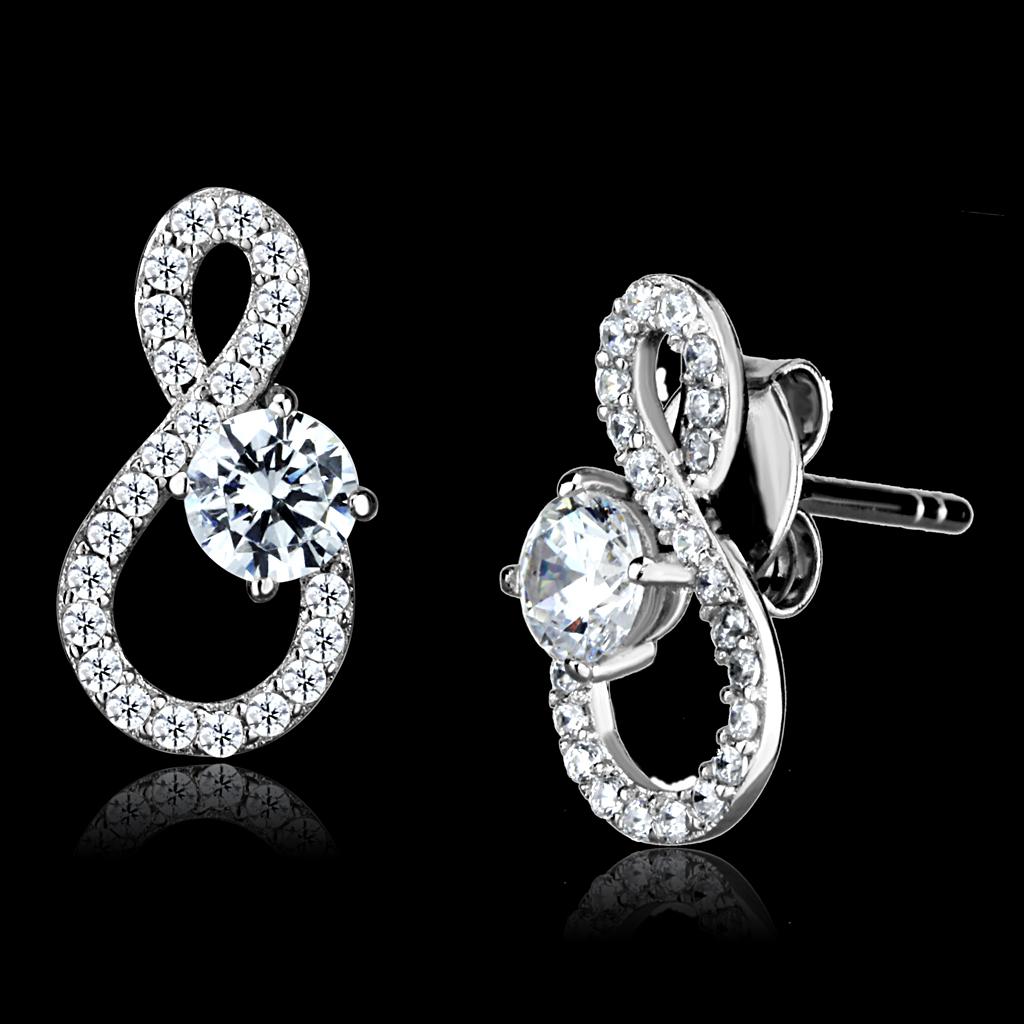 TS529 Rhodium 925 Sterling Silver Earrings featuring AAA Grade clear cubic zirconia, showcasing elegance and shine.