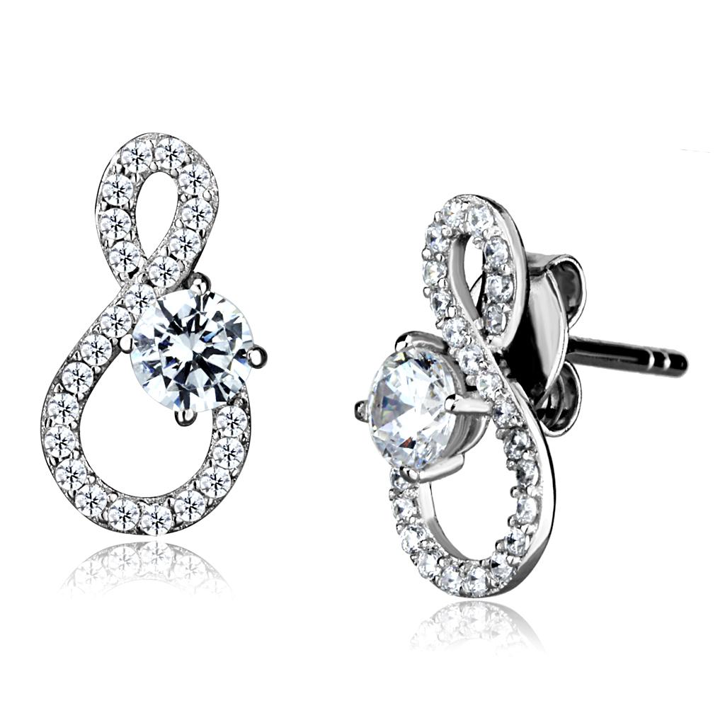 TS529 Rhodium 925 Sterling Silver Earrings featuring AAA Grade clear cubic zirconia, showcasing elegance and shine.