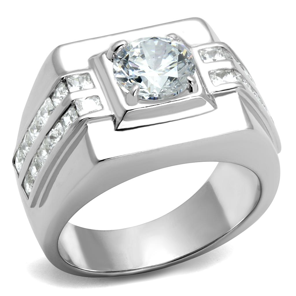 TS553 Rhodium 925 Sterling Silver Ring featuring a clear AAA Grade CZ stone, showcasing its elegant design and high-quality materials.