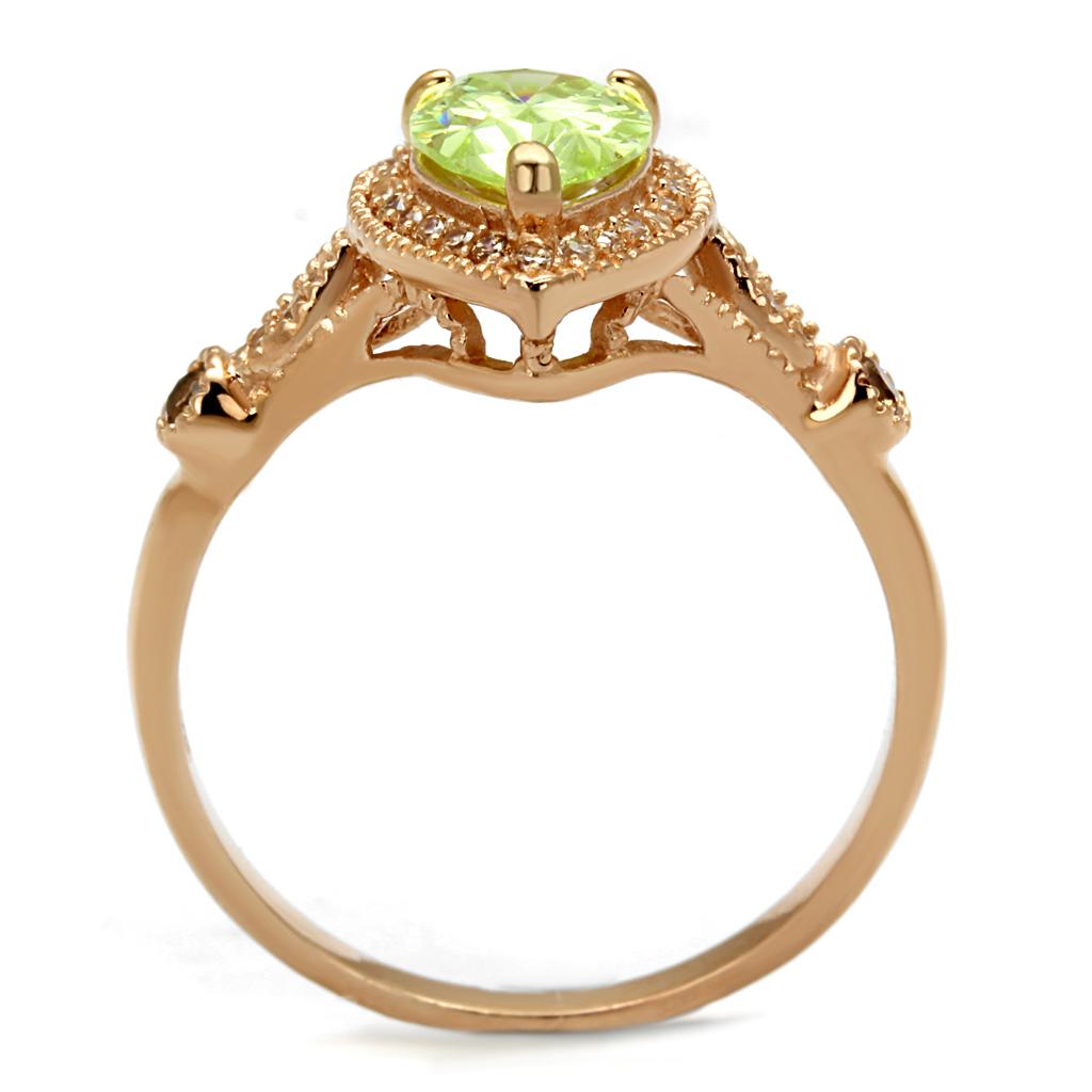 TS538 Rose Gold 925 Sterling Silver Ring featuring AAA Grade CZ in vibrant apple green color, showcasing its elegant design.