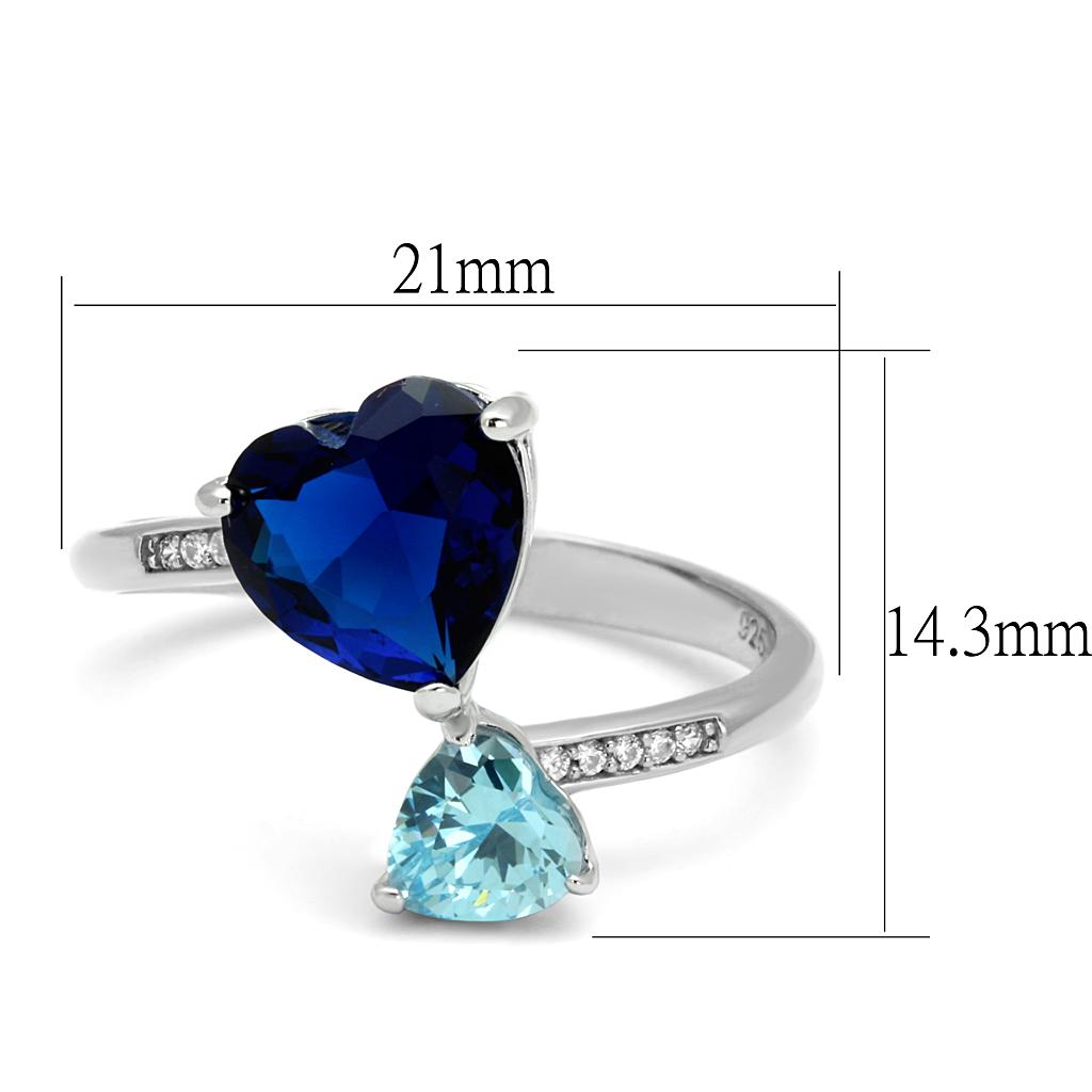 TS554 Rhodium 925 Sterling Silver Ring featuring a synthetic glass center stone in Montana color, showcasing elegance and modern design.