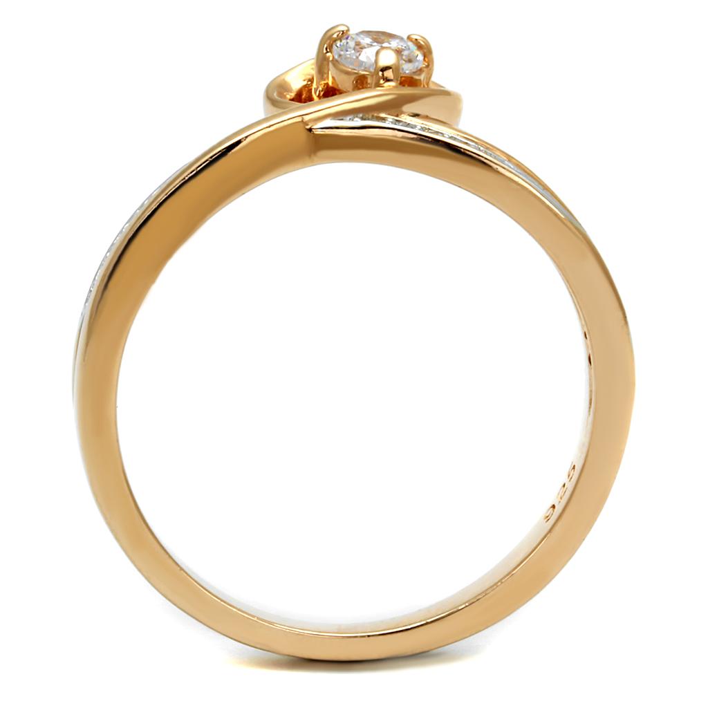 TS544 Rose Gold and Rhodium 925 Sterling Silver Ring featuring a clear AAA Grade CZ stone, showcasing elegance and luxury.