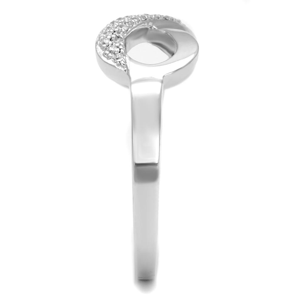 TS541 Rhodium 925 Sterling Silver Ring featuring a clear AAA Grade CZ stone, showcasing its elegant design and high-quality materials.