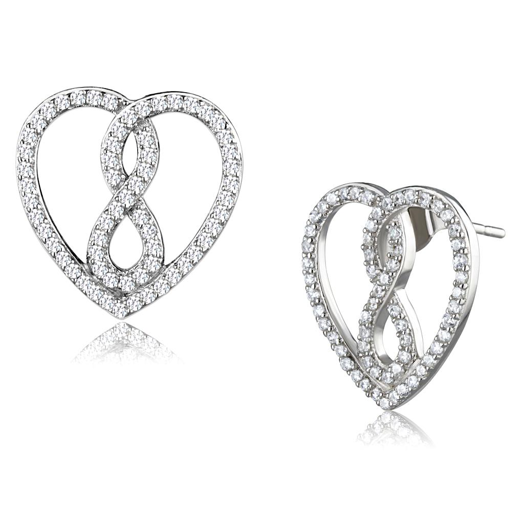 TS549 Rhodium 925 Sterling Silver Earrings featuring AAA Grade clear CZ stones, showcasing elegance and shine.
