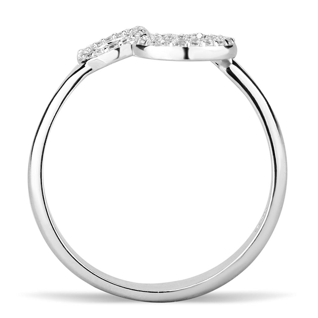 TS567 Rhodium 925 Sterling Silver Ring featuring a clear AAA Grade CZ stone, showcasing its elegant design and shiny finish.