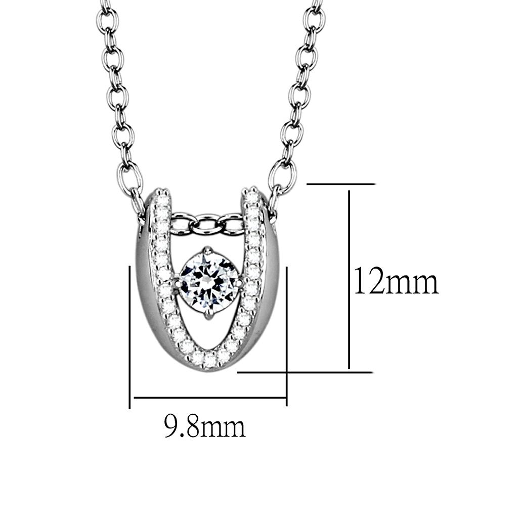 TS572 Rhodium 925 Sterling Silver Necklace featuring a clear AAA Grade CZ stone, showcasing elegance and shine.