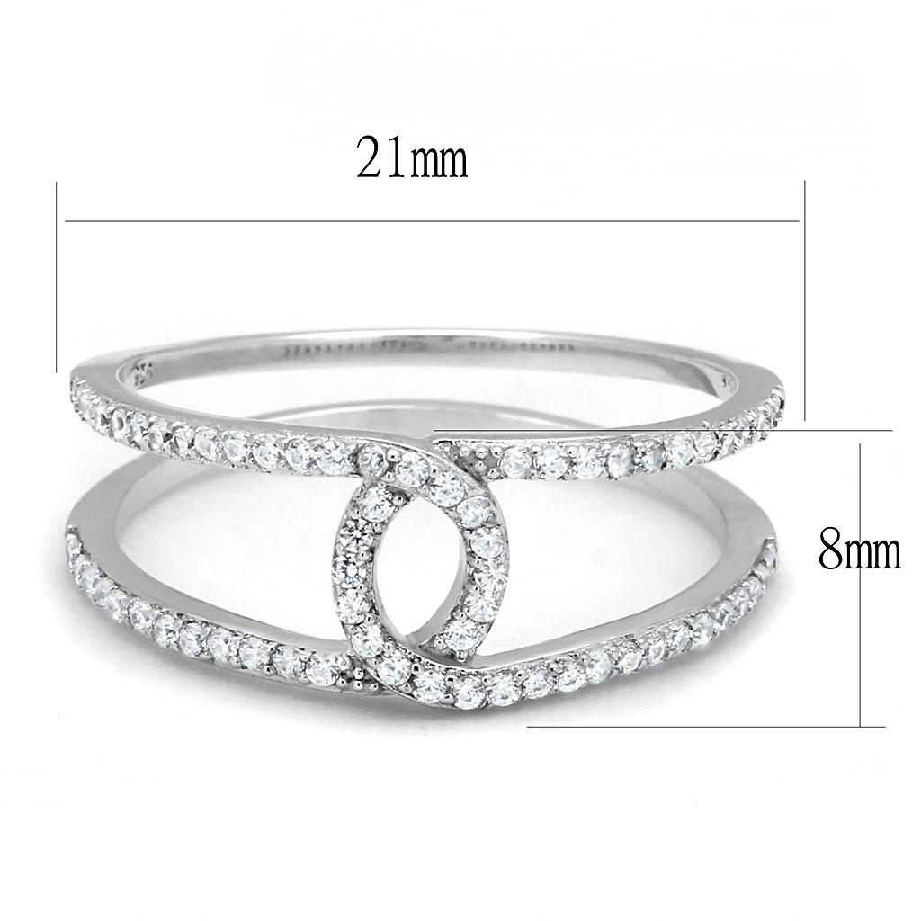 TS575 Rhodium 925 Sterling Silver Ring featuring a clear AAA grade CZ stone, showcasing its elegant design and shiny finish.