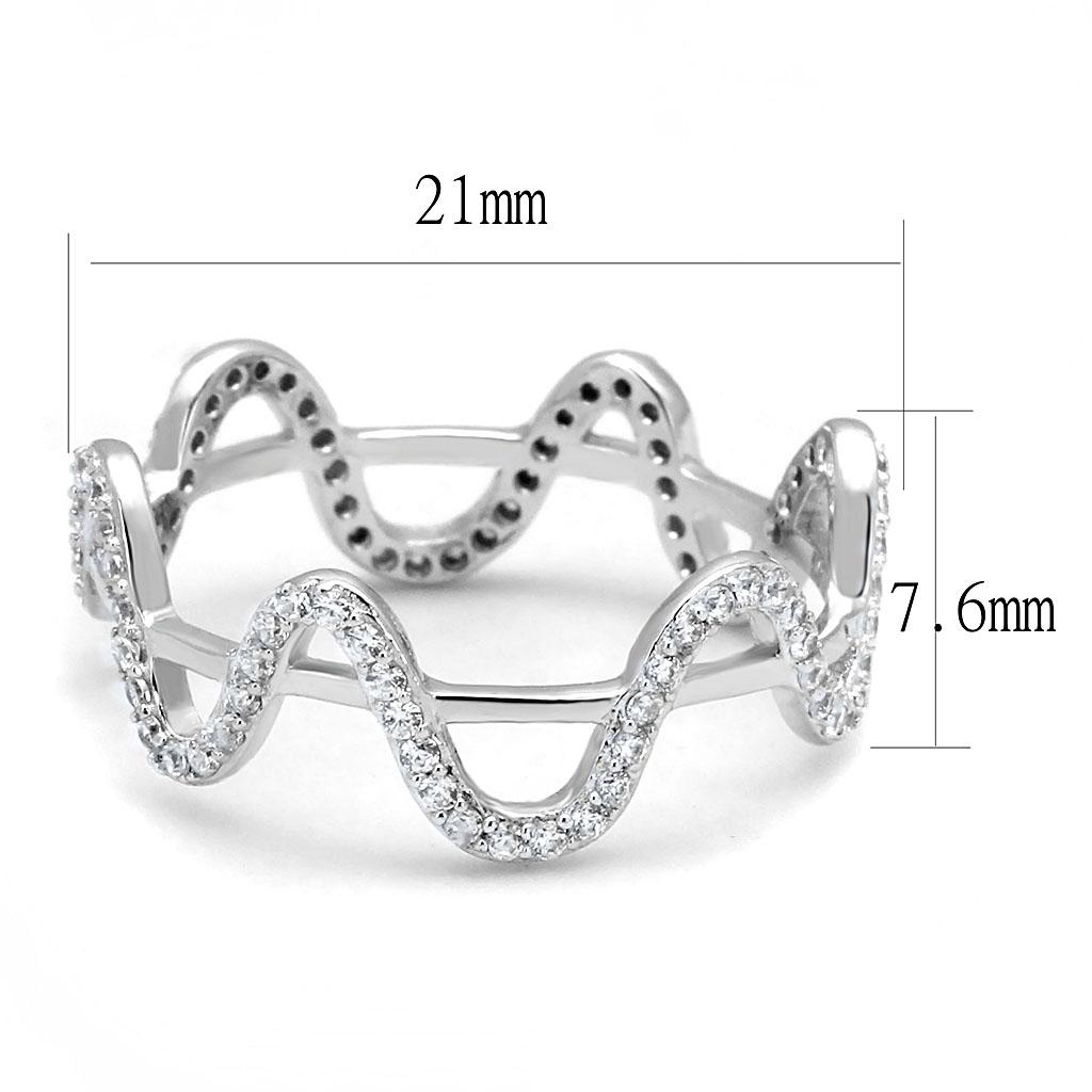 TS576 Rhodium 925 Sterling Silver Ring featuring a clear AAA Grade CZ stone, showcasing its elegant design and shiny finish.