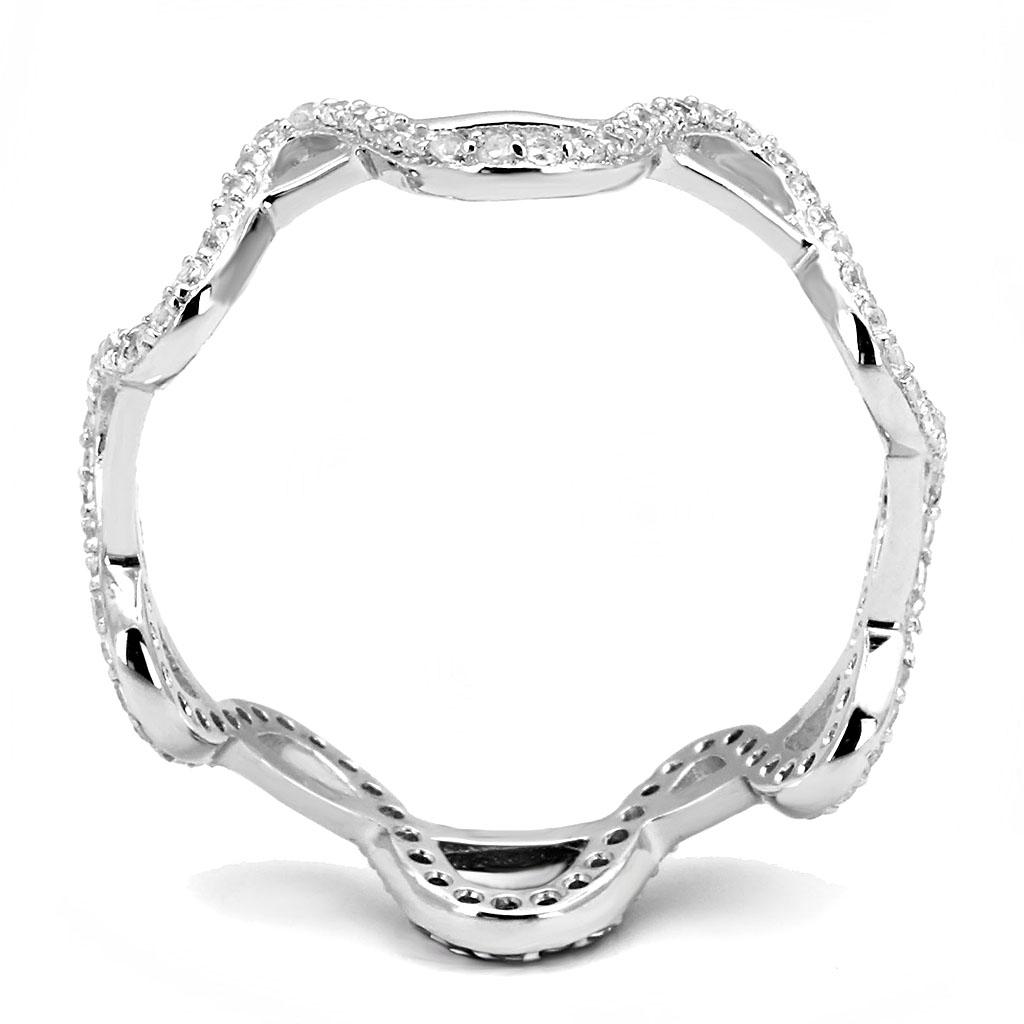 TS576 Rhodium 925 Sterling Silver Ring featuring a clear AAA Grade CZ stone, showcasing its elegant design and shiny finish.