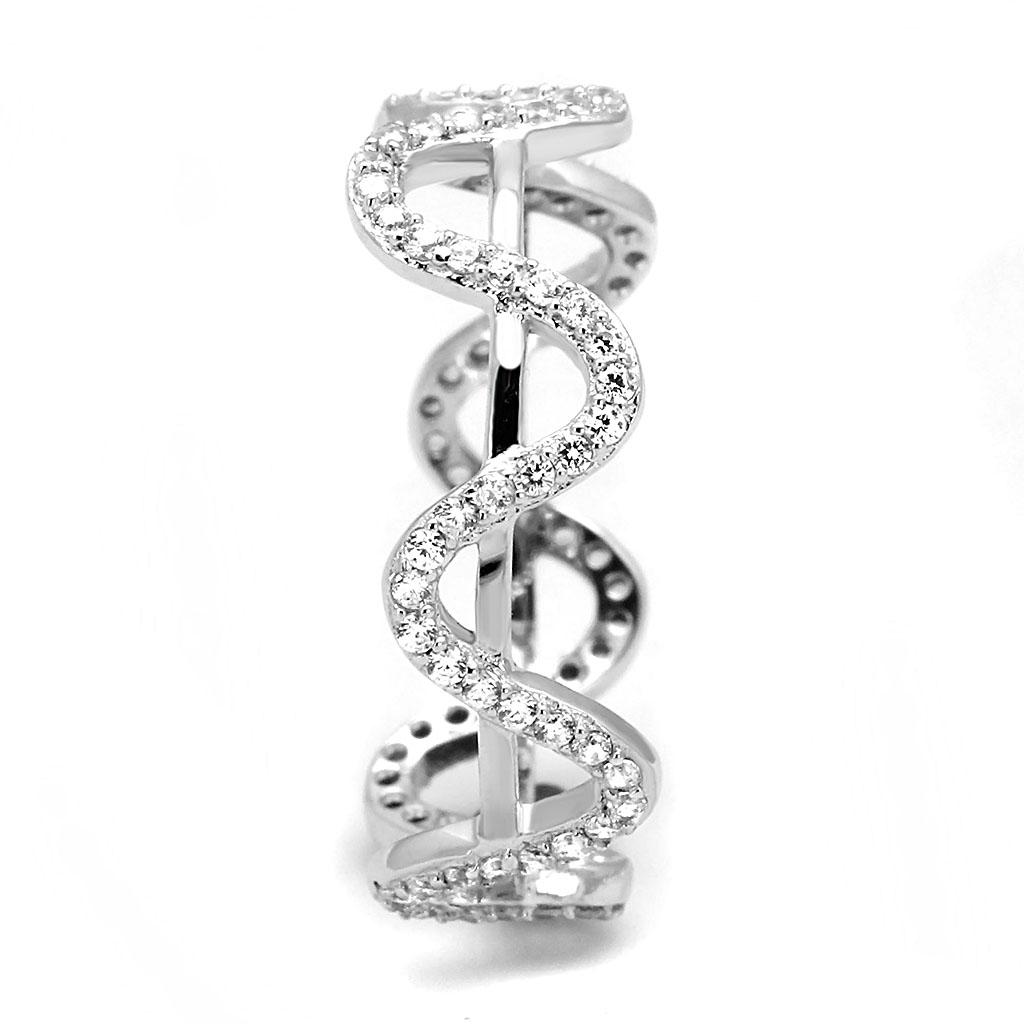 TS576 Rhodium 925 Sterling Silver Ring featuring a clear AAA Grade CZ stone, showcasing its elegant design and shiny finish.