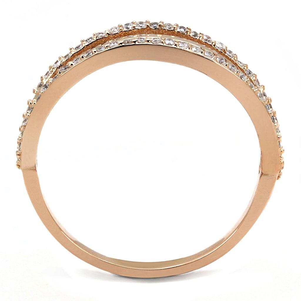 TS587 Rose Gold 925 Sterling Silver Ring featuring a clear AAA Grade CZ stone, showcasing elegance and sophistication.