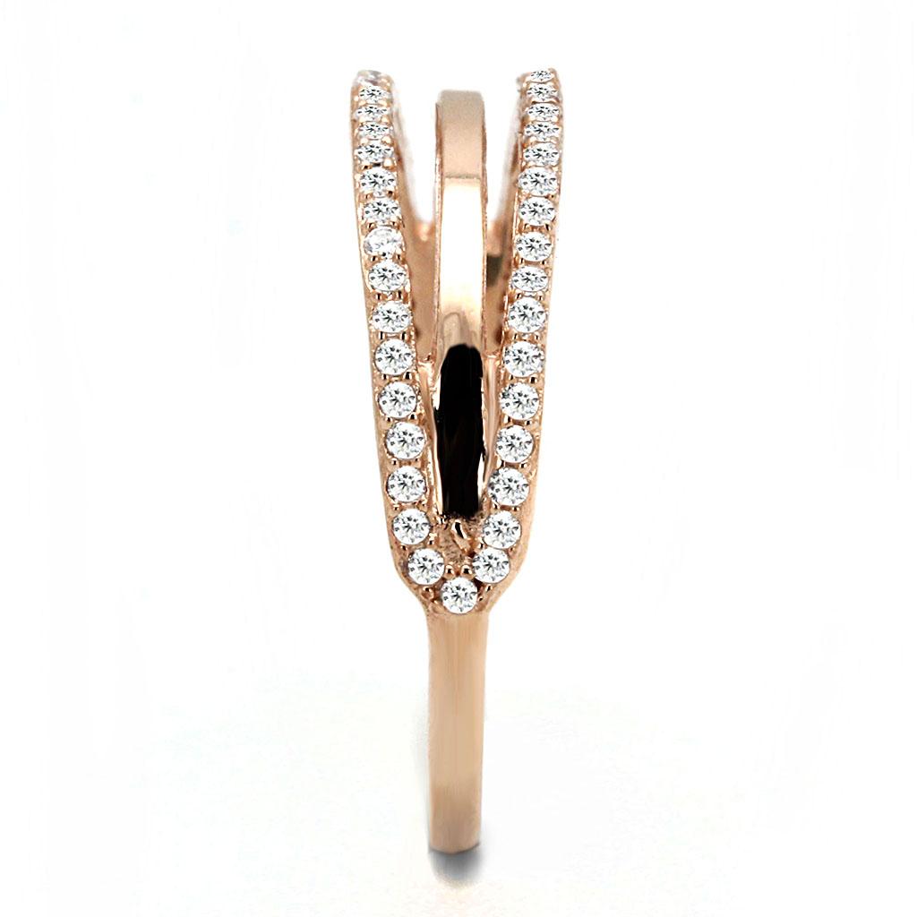 TS587 Rose Gold 925 Sterling Silver Ring featuring a clear AAA Grade CZ stone, showcasing elegance and sophistication.