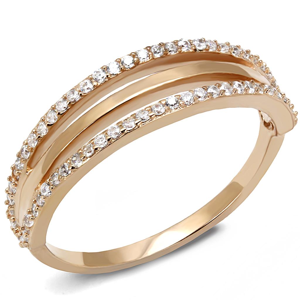 TS587 Rose Gold 925 Sterling Silver Ring featuring a clear AAA Grade CZ stone, showcasing elegance and sophistication.