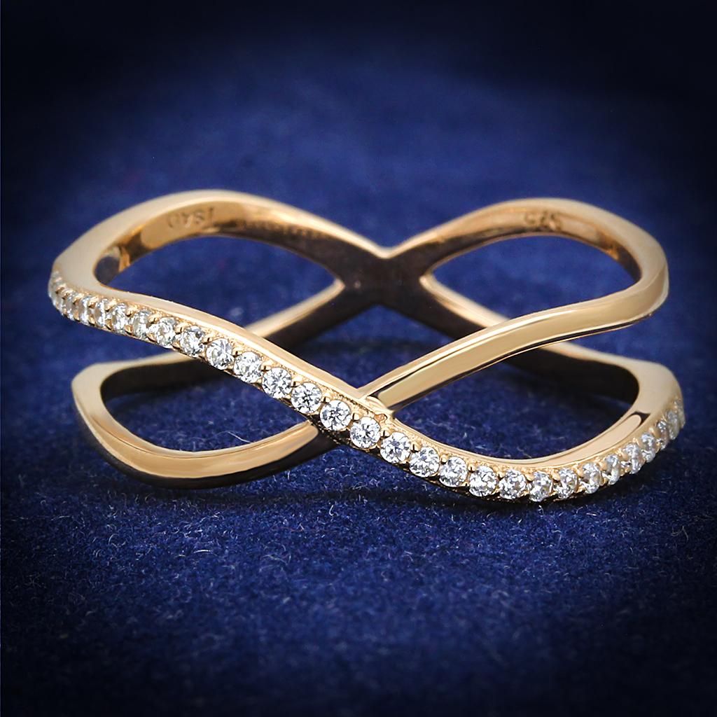 TS589 Rose Gold 925 Sterling Silver Ring featuring a clear AAA Grade CZ stone, elegantly designed for a luxurious look.