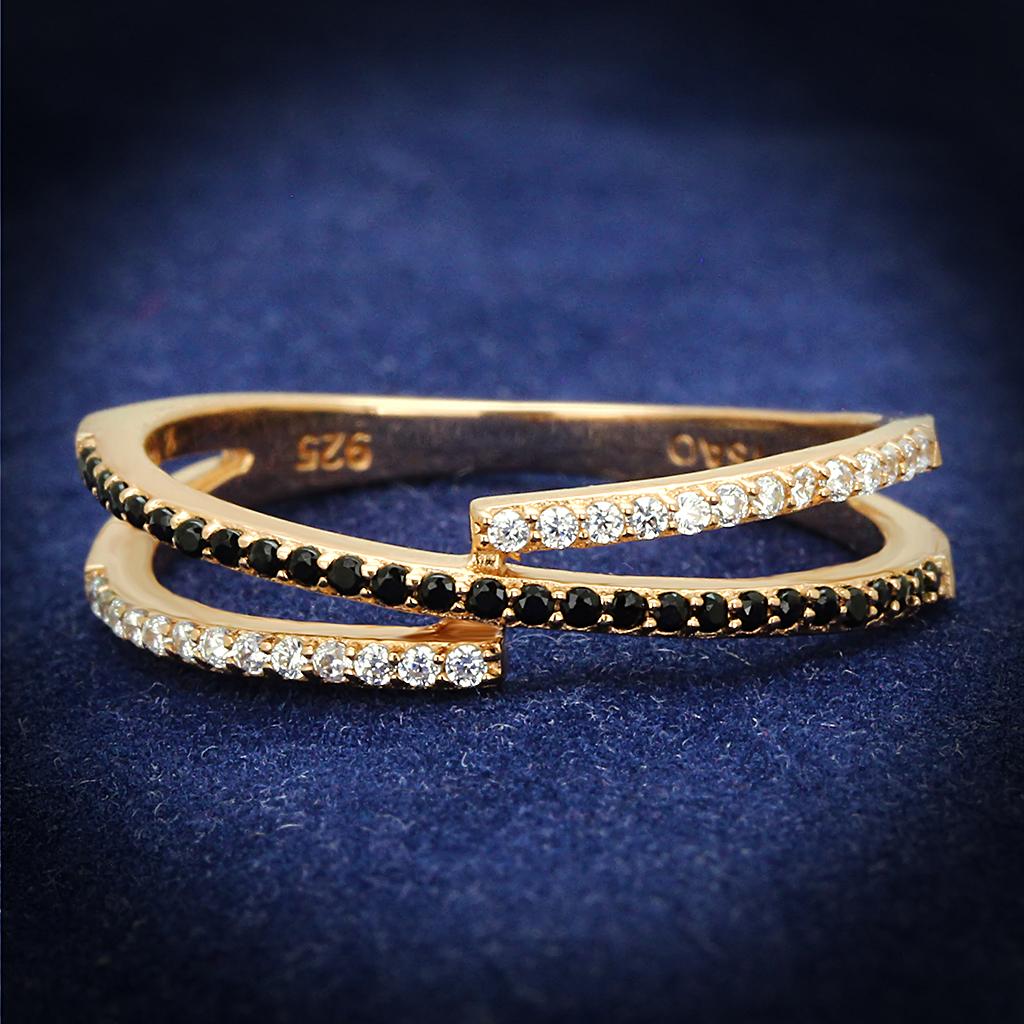 TS590 Rose Gold 925 Sterling Silver Ring featuring a synthetic spinel stone in jet color, elegantly designed for any occasion.