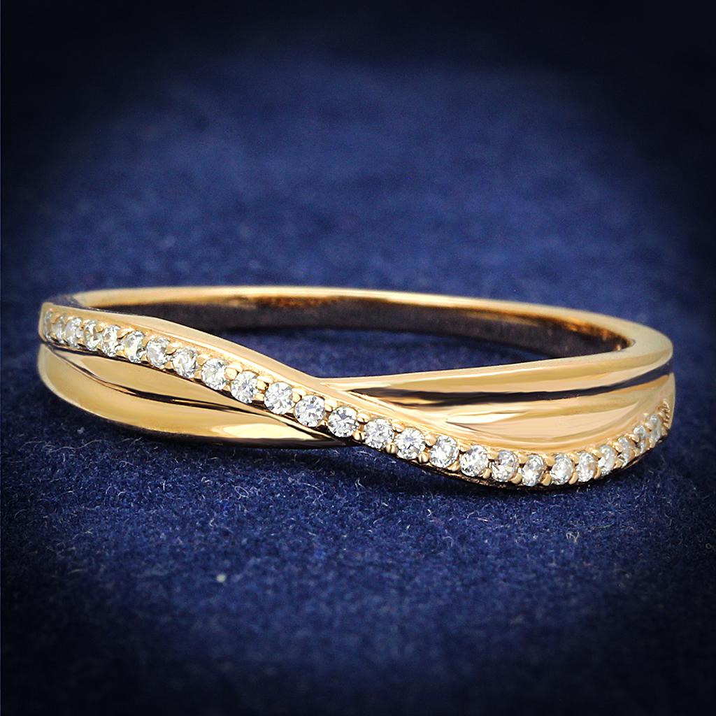 TS591 Rose Gold 925 Sterling Silver Ring featuring a clear AAA Grade CZ stone, showcasing its elegant design and luxurious finish.