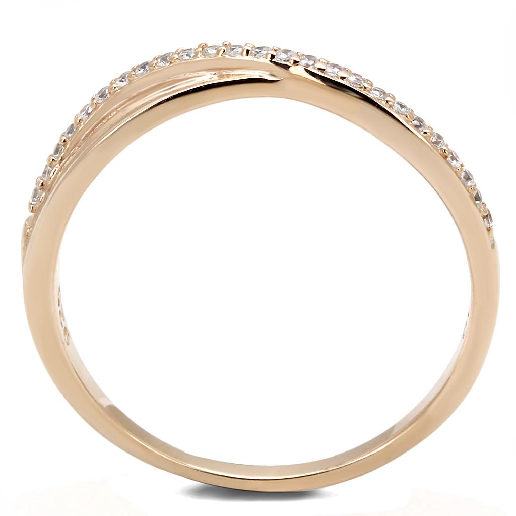 TS591 Rose Gold 925 Sterling Silver Ring featuring a clear AAA Grade CZ stone, showcasing its elegant design and luxurious finish.