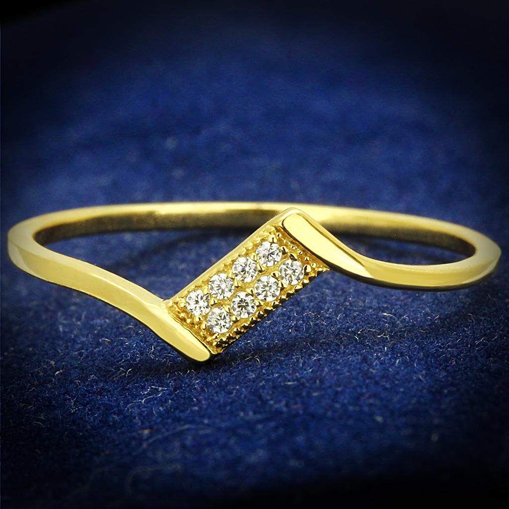 TS594 Gold 925 Sterling Silver Ring featuring a clear AAA Grade CZ stone, showcasing a luxurious gold finish.