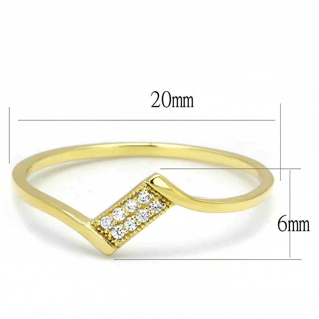 TS594 Gold 925 Sterling Silver Ring featuring a clear AAA Grade CZ stone, showcasing a luxurious gold finish.