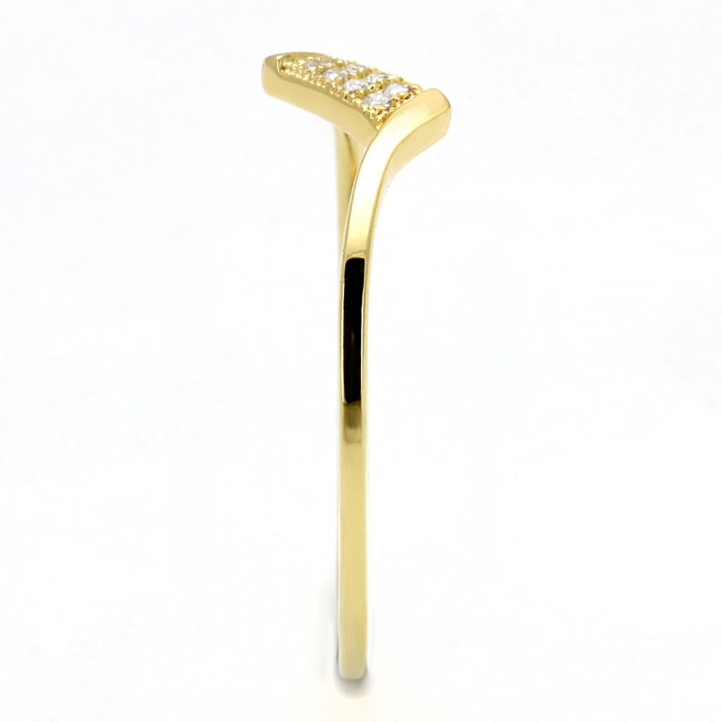 TS594 Gold 925 Sterling Silver Ring featuring a clear AAA Grade CZ stone, showcasing a luxurious gold finish.