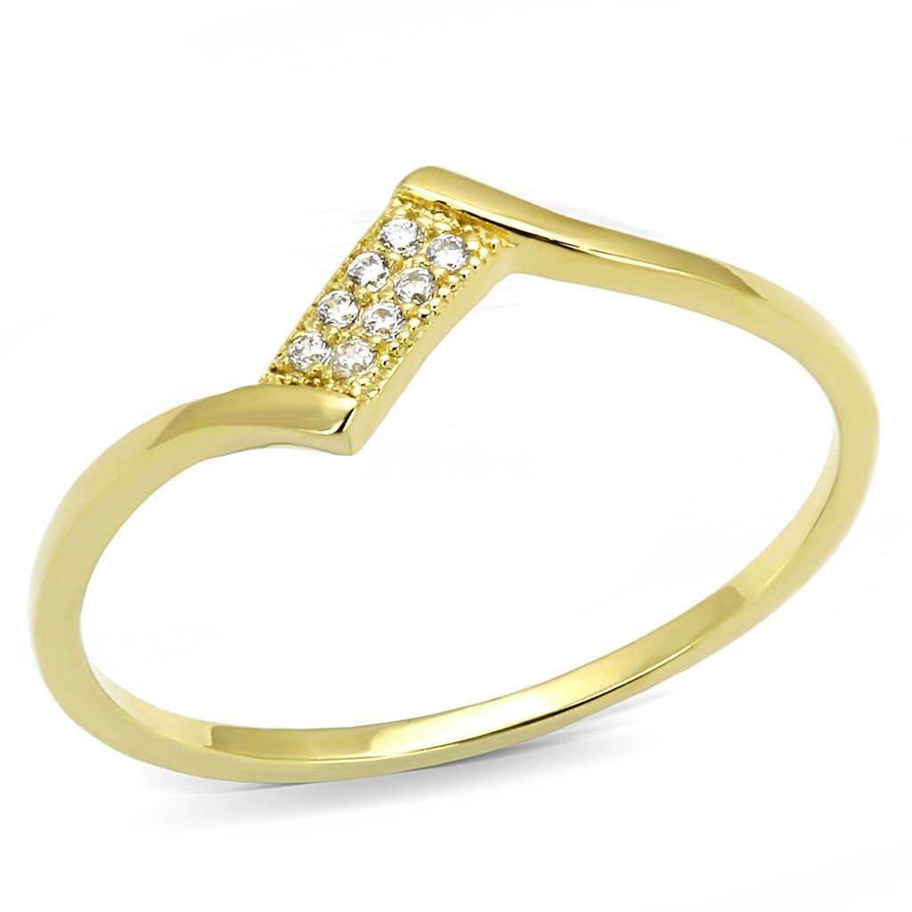 TS594 Gold 925 Sterling Silver Ring featuring a clear AAA Grade CZ stone, showcasing a luxurious gold finish.