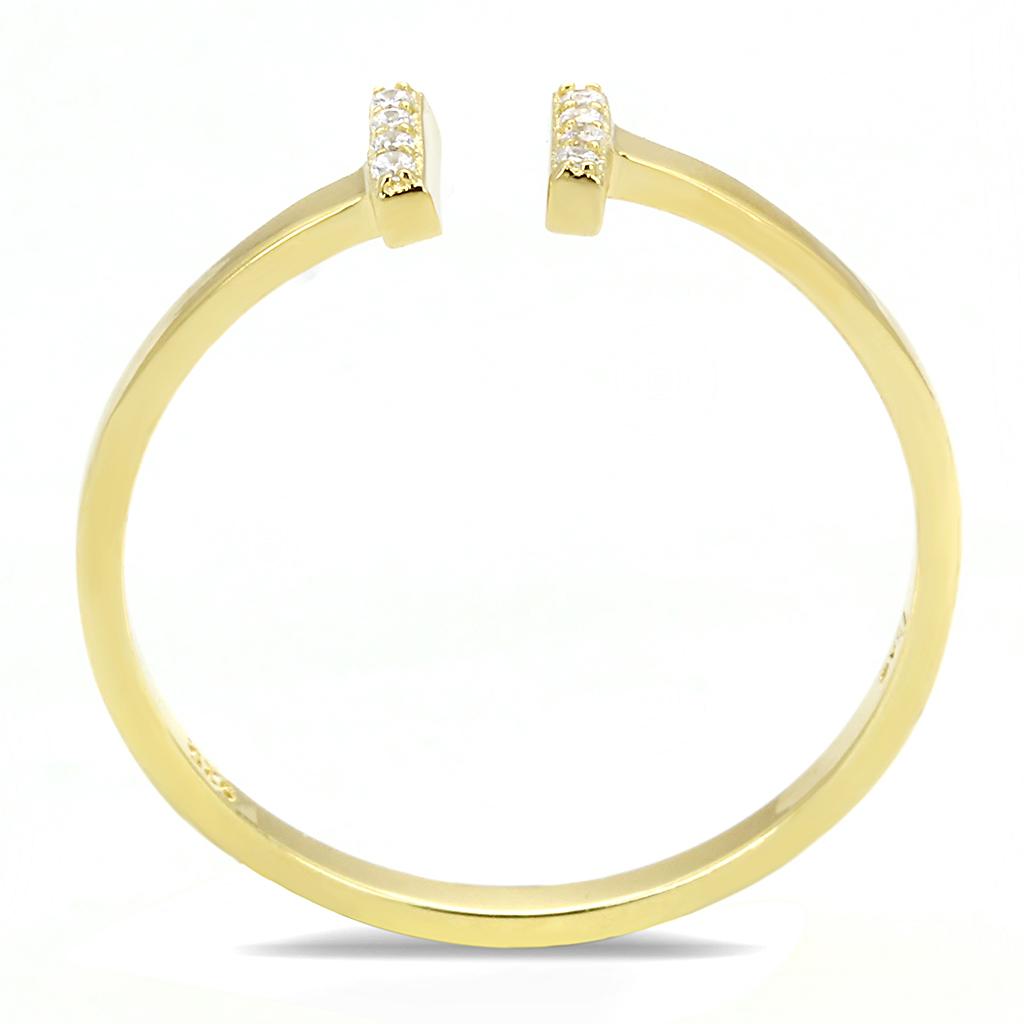 TS595 Gold 925 Sterling Silver Ring featuring a clear AAA Grade CZ stone, showcasing its elegant design and luxurious gold finish.